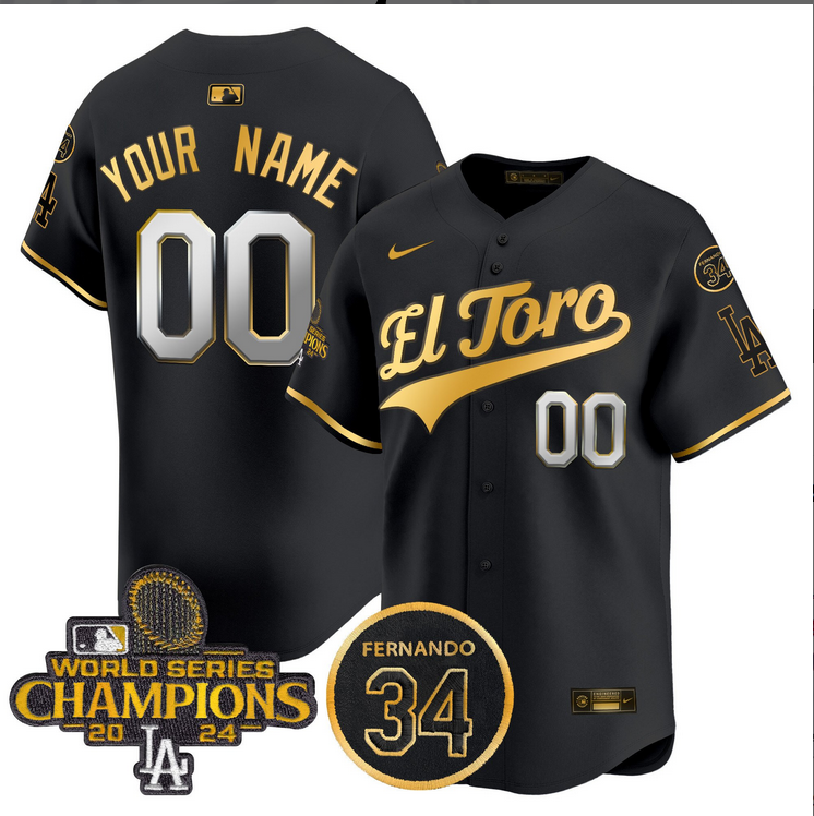 Men MLB Los Angeles Dodgers Custom black 2024 World Series Champions Patch Cooperstown Jersey